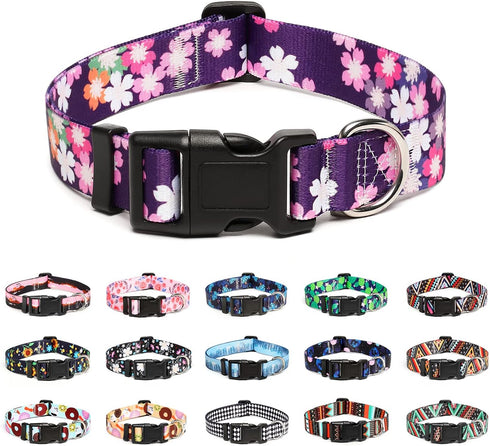 Adjustable Dog Collar - Special Design Patterns, Soft Nylon Comfortable Durable for Small Medium Large Dogs, S, Floral