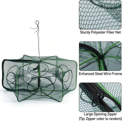 19.7ft Alwonder Minnow Crab Fish Trap, Foldable Crawfish Crayfish Trap with Luminous Rope and Bait Clip, Crab Traps