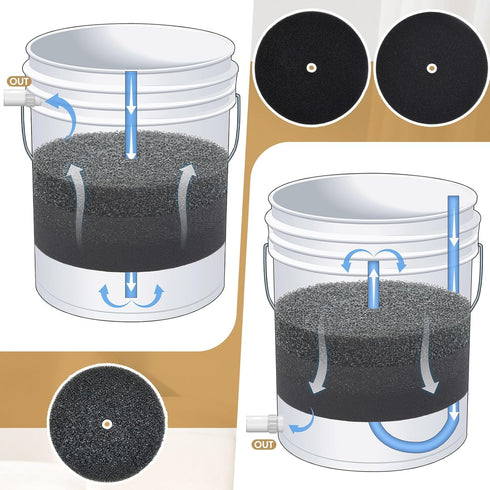 3 5 11" 3 (20-35-50ppi Set) Wonderjune Pcs Gallon Bucket Sponge Filter Aquarium Pond Sponge Filter DIY Foam Sponge