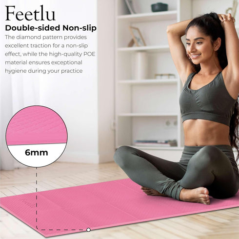 Foldable Yoga Mat - 6mm Thick, Lightweight, Easy to Store for Travel, Anti-Slip Folding Exercise Mat for Workouts