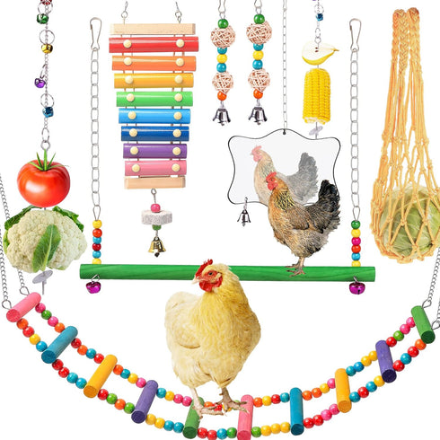 Chicken Toys for Coop 9PCS Set, KAKUNM Chicken Enrichment Toys, Including Xylophone,