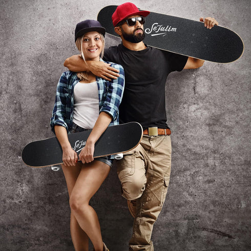 Sefulim Complete Skateboard - 31 x 8 Inch 7 Layer Canadian Maple Double Kick Deck for Boys Girls Teens Adults