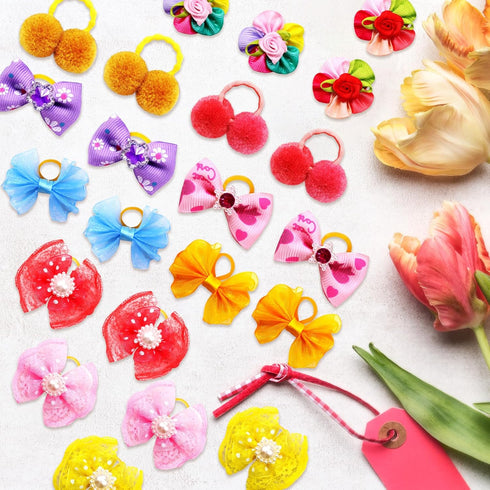 100pcs Dog Hair Bows, Bulk Cute Puppy Pet Small Dog Hair Bows with Rubber Bands for Grooming Accessories