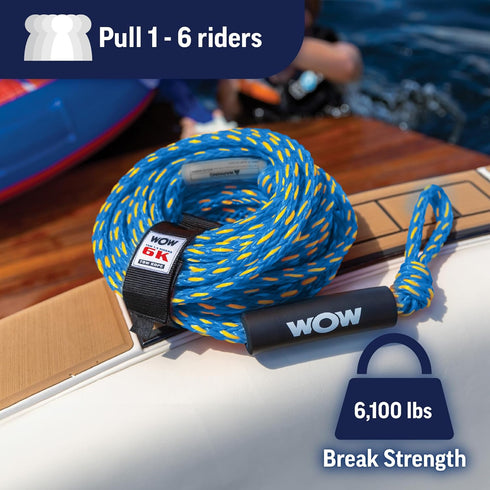 WOW Sports 60 ft. Tow Rope - 6k with Floating Foam Buoy for 1-4 Person Boating, Blue, 11-3020