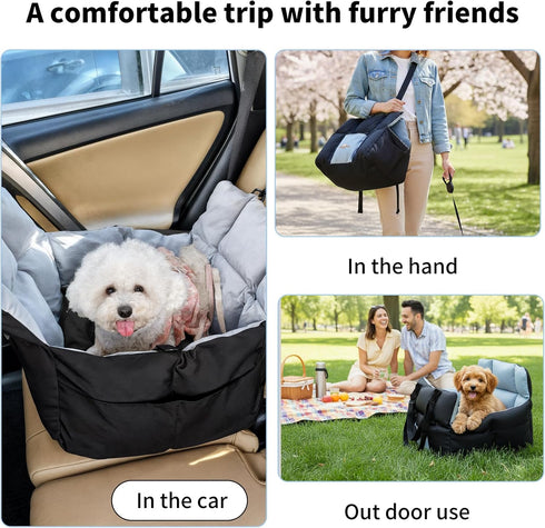 Dog Car Seat for Small Dogs: Puppy Car Seats Bed Waterproof with Safety Leash - Pet Carseat Doggy Carrier with Storage