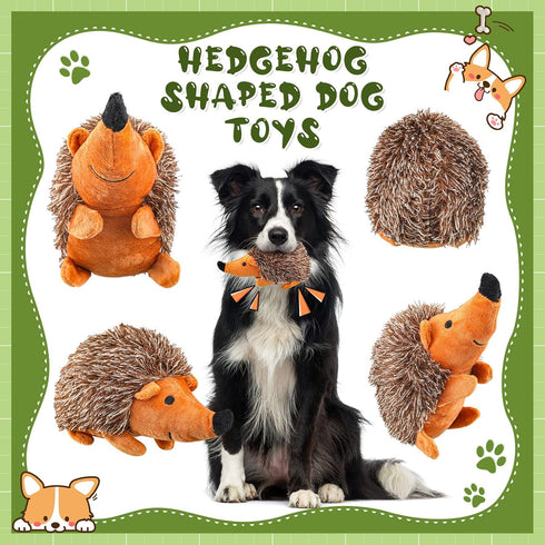 Funtery 4 Pcs Hedgehog Squeaky Dog Toy, Soft Animal Plush Hedgehog Chew Toy for Aggressive Chewers, 7.87 Inches
