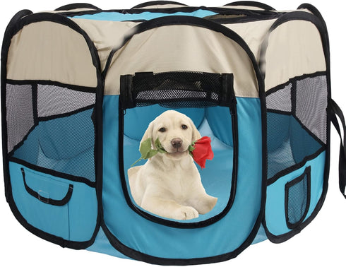 Pet Puppy Dog Playpen Cat Playpen Small Dog Cat Tent Crates Cage Pet Cat Playpen Portable Foldable Dog Playpen Indoor Outdoor Pet Tent Playground 29x16 Pop Up Pet Play Pen (29x16 Blue