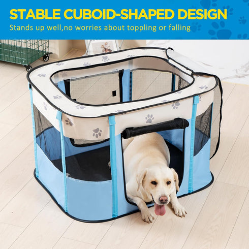Avont Portable Dog Cat Playpen, Foldable Pop Up Pet Play Pen Travel Crate with Floor and Mesh Door Top for Indoor