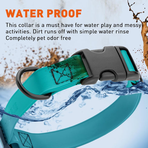 Dogline Biothane Waterproof Dog Collar with Quick Release Buckle, Fits Small to Large Dogs, Teal 1" W 15-23" L