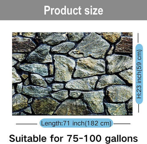 Fish Backgrounds Paper Double Sides 3D Stone & Trees Picture 23" x 71" for Aquarium Tank Background