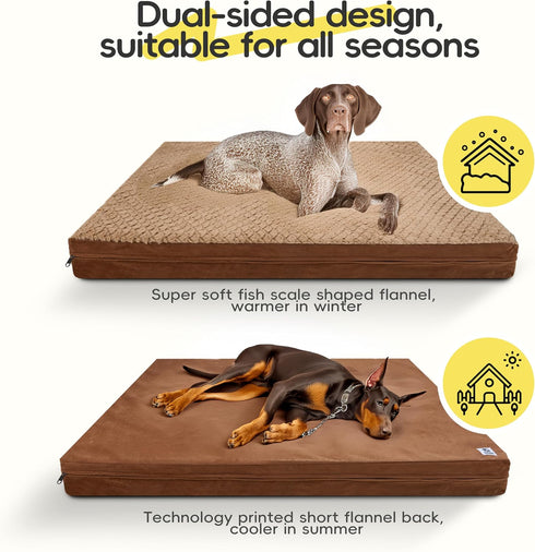 Sytopia 41 Inch XLarge Dog Bed, Reversible Waterproof Orthopedic with Removable Washable Cover for Large Dogs, Brown