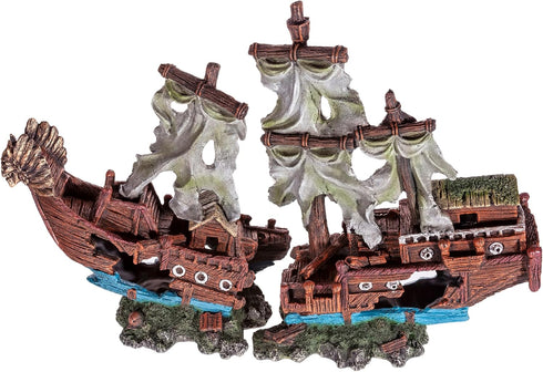 (2 5 UNEAK - Shipwreck Aquarium Decorations Pirate Ship Ornament w/Sail Pieces) Gallons and Larger Fish Tank, Sunken