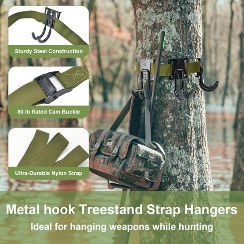 Tree Strap Gear Hanger for Hunting - Tree Stand Bow Hangers with 4 Tree Gear Hooks & Tie Down Straps