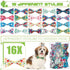 16 Pcs Dog Bow Ties - Summer Hawaiian Styles for Large Dogs - Collar Attachment Bows with Rubber Bands