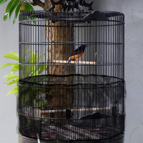 Bird Cage Seed Catcher Skirt, Nylon Mesh Liners for Large Cages, Elastic Easy Cleaning Cover (Black 59-79 inch)
