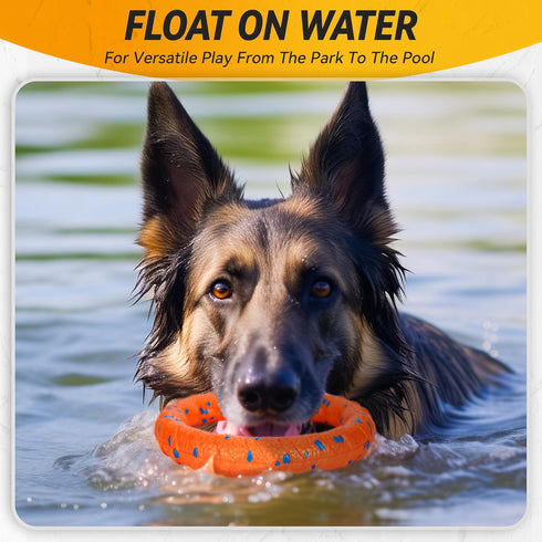 Dog Ring Toy - Tough Chew Toy for Aggressive Chewers, Indestructible Flying Discs for Medium Large Breeds, Orange