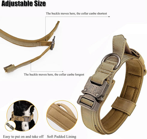 Tactical Dog Collar, Adjustable Military Training Nylon Dog Collar with Control Handle and Heavy Quick-Release Metal