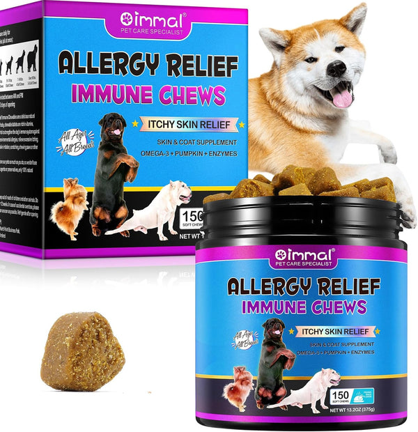 Dog Allergy Relief Chews, 150 Count, Itch Relief with Omega 3 Fish Oil and Pumpkin Enzymes