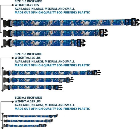 Buckle-Down Plastic Clip Collar, Frozen Olaf Poses, 1" Wide, Fits 11-17" Neck, Medium