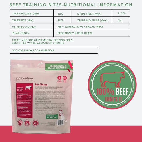 2.5 oz Momentum Carnivore Nutrition Freeze-Dried Beef Training Bites Two Ingredients-Beef Kidney and Heart, Grain-Free