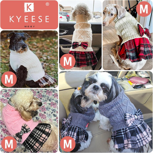 KYEESE Dog Sweater Knitwear for Small Dogs, Thick Turtleneck Dress with Bowtie, Warm Pullover Pet Sweater for Cold