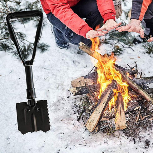 Heavy Duty 24.5" Collapsible Shovel - Foldable Camping Shovel and Pickax, Military Entrenching Tool for Outdoor Use