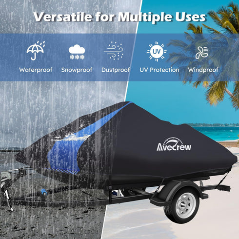 Jet Ski Cover Waterproof - 250D Trailerable PWC Cover Fits Yamaha Seadoo Kawasaki Boats with Two Air Vents