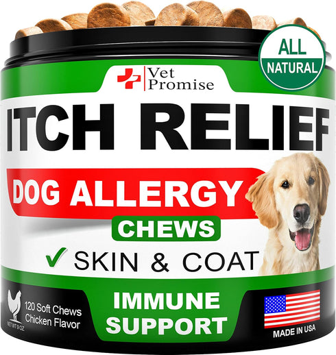 Vet Promise Dog Allergy Chews - Itch Relief for Dogs, Anti Itch for Dogs, Hot Spots, Immune Health Supplement