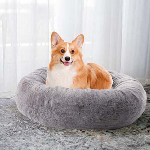 PETMAKER Donut Dog Bed - Medium Pet Bed with Removable Washable Cover and Anti-Slip Bottom (Gray)