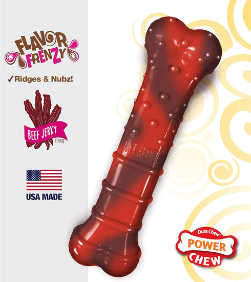 NylaDental Bone Power Chew Flavor Frenzy Dental Bone Chew Toy for Dogs, Indestructible, Beef Jerky Flavor, Small
