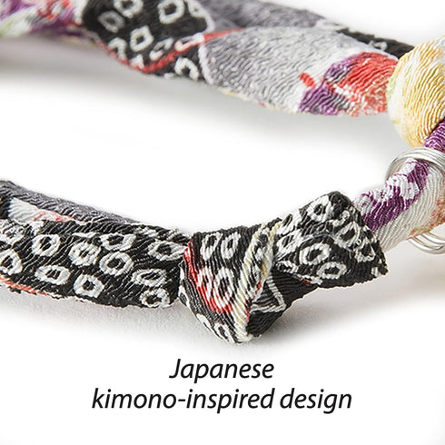Necoichi Chirimen Hanabi Fireworks Cat Collar (Gray) - Safety Breakaway with Bell, Japanese Pattern