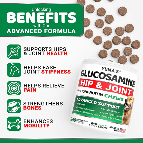 240 Glucosamine for Dogs - Chews - Hip and Joint Supplement for Dogs - Advanced Glucosamine Chondroitin Treats with MSM