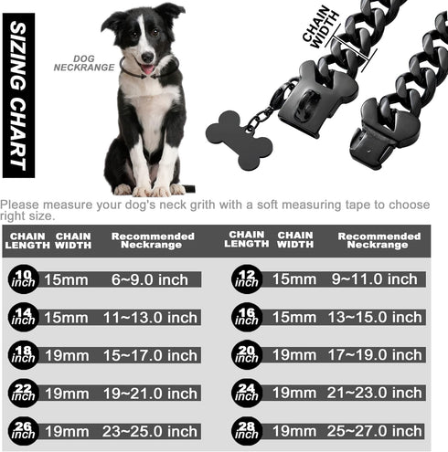 Black Cuban Link Dog Chain Collar 19mm with Secure Snap Buckle for Small Medium Pitbull (24")