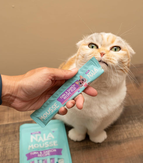 LOVE, NALA Natural Lickable Cat Treat Topper - Tuna & Salmon Collagen Mousse, Grain Free, 4 Pack 2 oz.