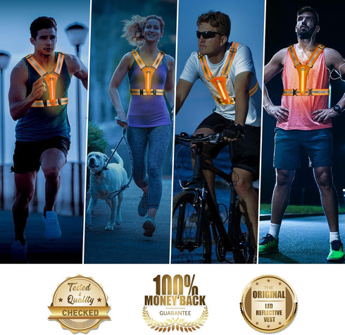 LED Reflective Vest Safety Gear, Light Up Vest for Night Walking, High Visibility Running Vest with Reflective Strips