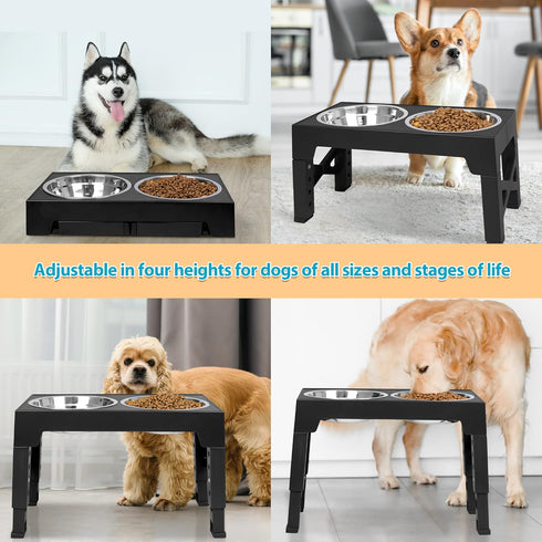 Niubya Elevated Dog Bowls with 2 Stainless Steel Bowls, Raised Adjustable Dog Bowl for Small Medium and Large Dogs