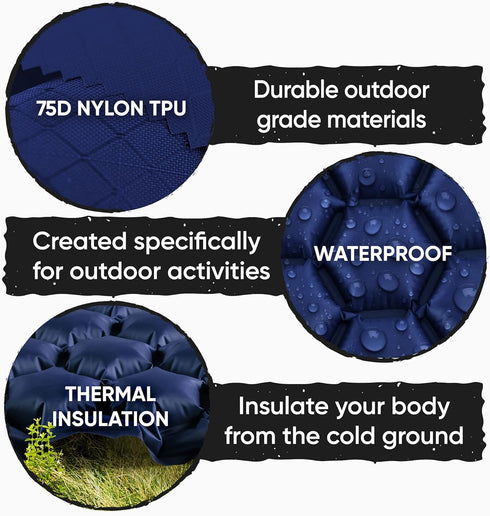 POWERLIX Ultralight Sleeping Pad for Camping - Compact Lightweight Airpad with Inflating Bag, Carry Bag, Repair Kit