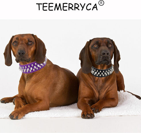 TEEMERRYCA Adjustable PU Leather Spiked Studded Dog Collars with Squeak Ball Gift for Small Medium Large Pets, Purple