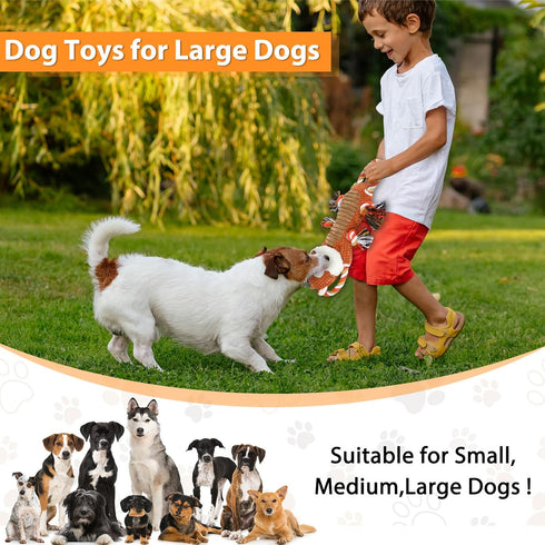 Rope-Infused Squeaky Dog Toys for Large Dogs, Interactive Tug of War Plush Chew Toys for Small, Medium, and Big Dogs
