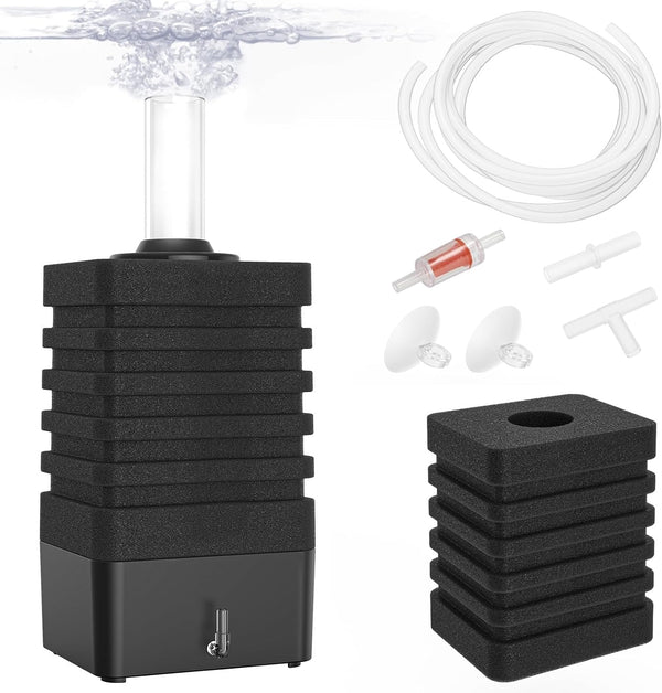 Aquarium Bio Sponge Filter Kit - Super-Quiet Foam Filter for Tanks Up to 110 Gallon