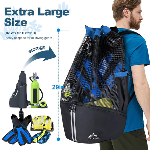 XL Mesh Scuba Diving Bag Backpack for Snorkeling Gear & Equipment, Holds Mask, Fins, Snorkel