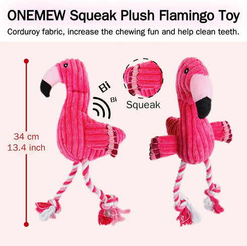 Dog Plush Toys, Cute Flamingo Durable Squeaky Teething Toys for Puppies, Interactive Stuffed Chew Toys for Dogs