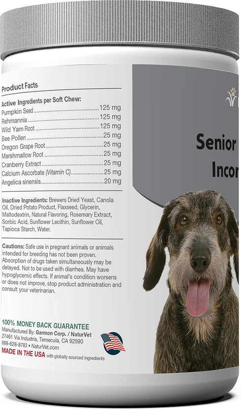 NaturVet Senior Advanced Incontinence Dog Supplement, 120 Ct - Supports Bladder Control and Normal Urination