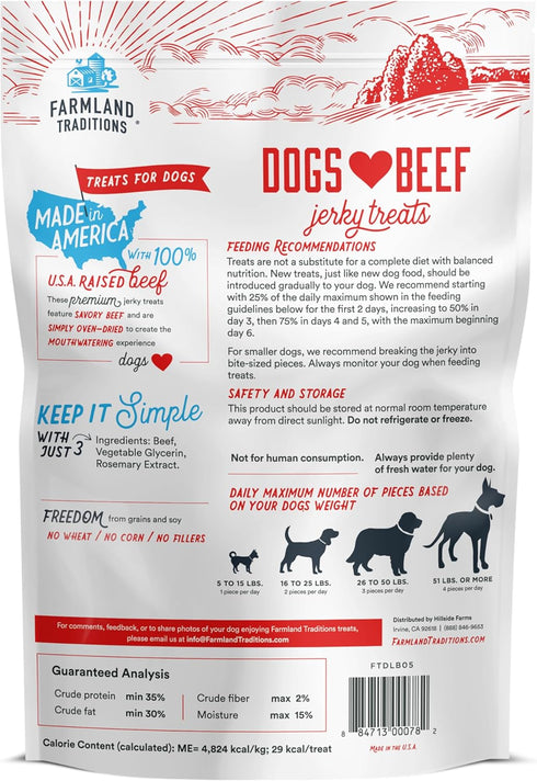 Farmland Traditions Dogs Love Beef Jerky Dog Treats - 5 Ounce Bag with Only 4 Ingredients