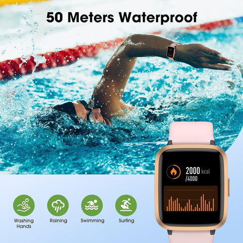 Fitness Tracker Watch - Heart Rate Monitor, Activity Tracker with Pedometer, 5ATM Waterproof Smart Watch for Health