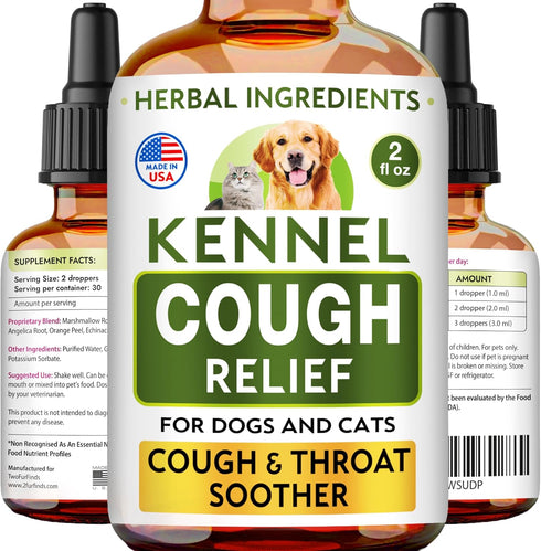 Kennel Cough Herbal Drops for Dogs & Cats, Cough Relief and Throat Soother, Made in US, 2 Fl Oz