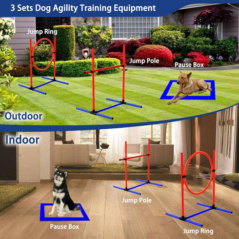 3 Sets Dog Agility Training Equipment, Obstacle Course Starter Kit for Indoor or Outdoor Game, Includes Storage Bag