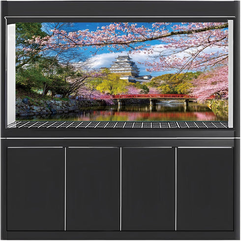 AWERT 24x16 inches Spring Nature Aquarium Background - Spring Pink Flowers Cherry Japanese Temple Vinyl