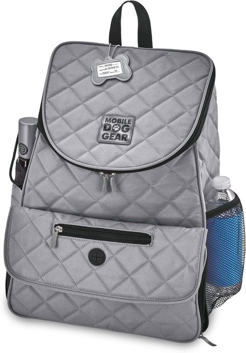 Mobile Dog Gear Travel Bag - Deluxe Quilted Weekender Backpack with Lined Food Carriers and 2 Collapsible Dog Bowls,