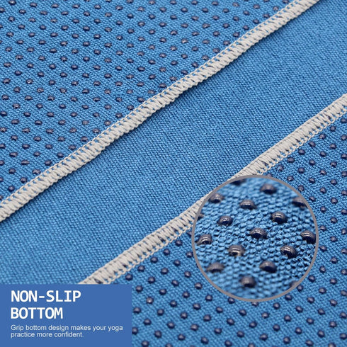 Yoga Towel, Hot Yoga Mat Towel with Grip Dots, Sweat Absorbent Non-Slip for Hot Yoga, Pilates, Workout - Steel Blue